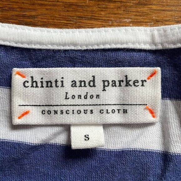 Chinti and Parker Blue and White Striped 3/4 Sleeve Top - Picture 3 of 7